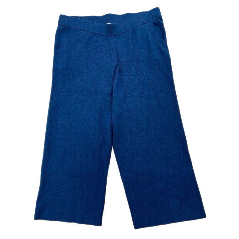 Chicos Size 3 US XL 14 16 Sweater Knit Pants Pull On Cashmere Blend Blue Cropped